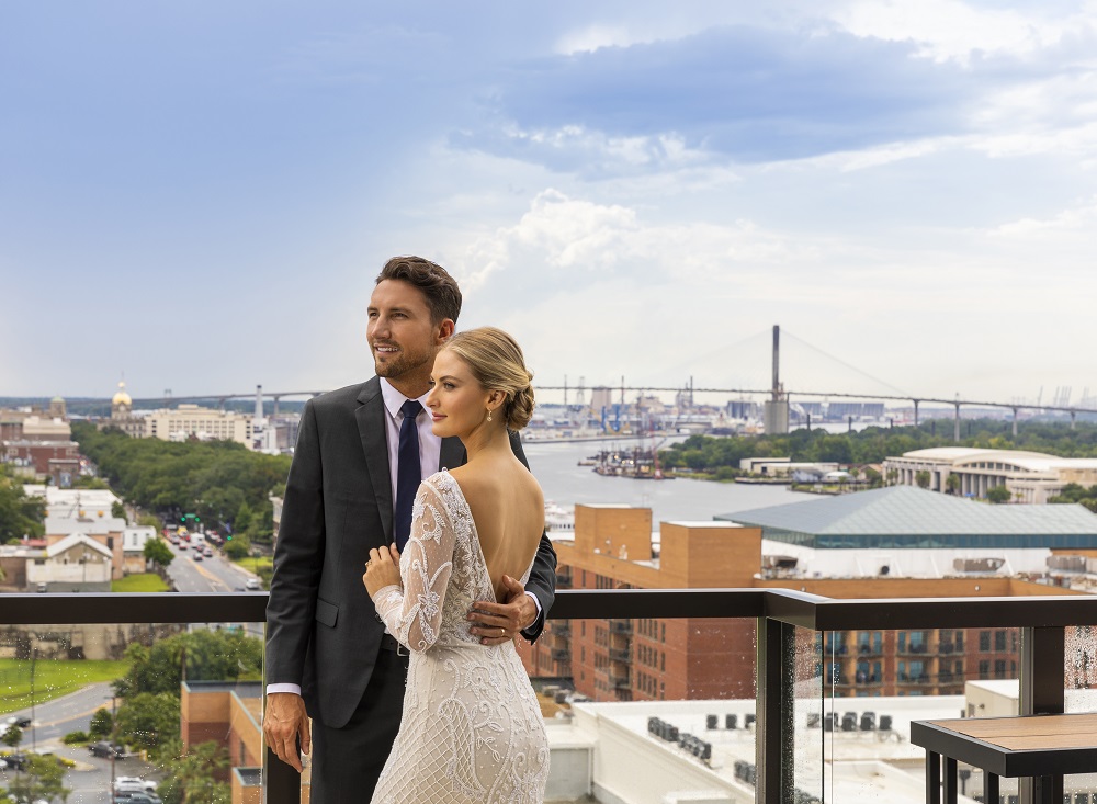 Bride and Groom enjoying the view of the Savannah River