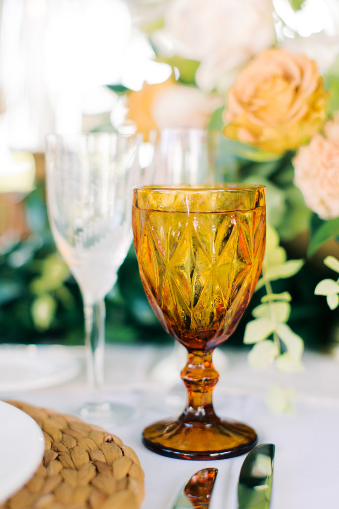 Amber goblets from Savannah Vintage and Event Rentals